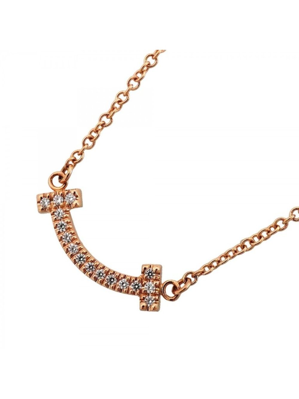 Tiffany & Co Necklace T Smile Mini 18k Pink Gold Diamond